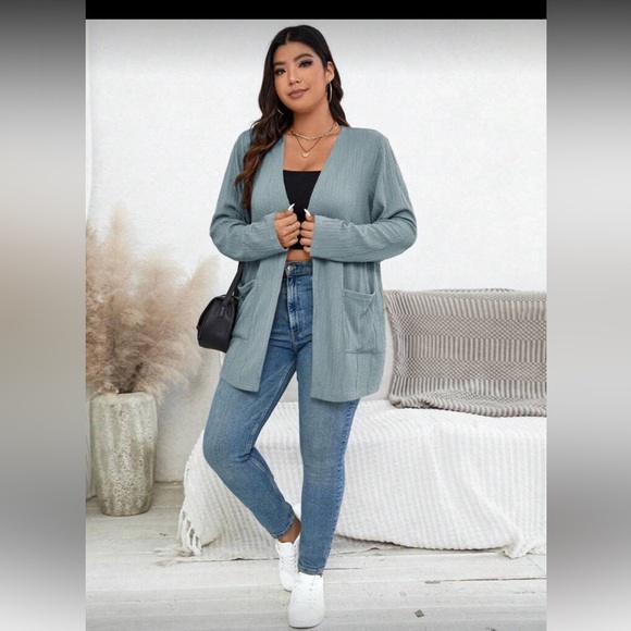 Women's Blue Open-Front Sweater Plus Sz 16 nwt - Picture 5 of 5